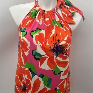 Trina Turk bold color floral halter dress size large